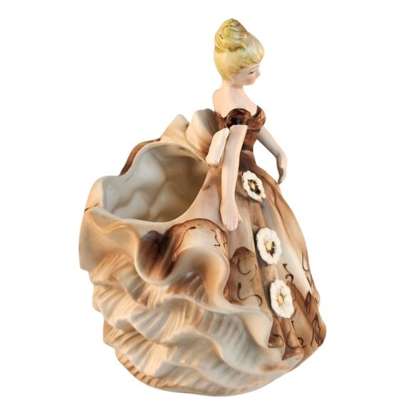 Vintage Lefton Figurine Vase Planter Brown Dress Blonde  Home Decor Collectible - Picture 4 of 10